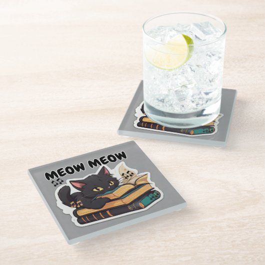 Miauw kat lezen boek glazen onderzetter (Schuin)