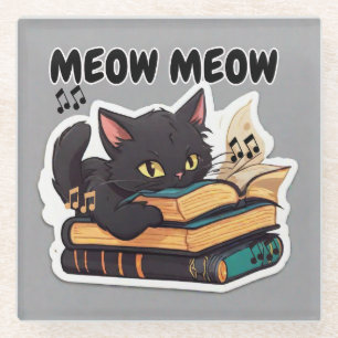 Miauw kat lezen boek glazen onderzetter