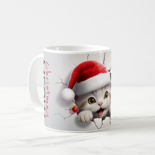 Miauw kerstkitten met santa pet koffiemok (Voorkant links)