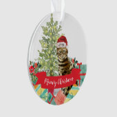 Miauw Kerstmis Bengaalse Kat Ornament (voorkant)