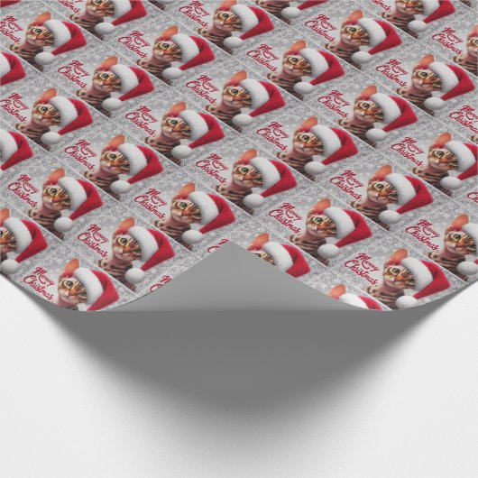 Miauw Kerstmis Devon Rex Kat, Kerstman Kat Cadeaupapier (Hoek)