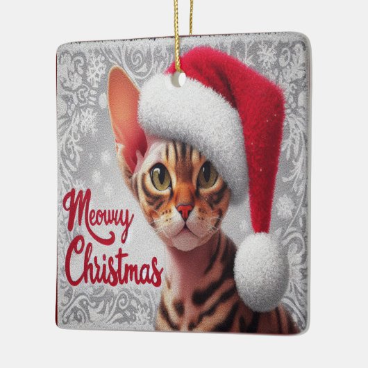 Miauw Kerstmis Devon Rex Kat, Kerstman Kat Keramisch Ornament (Links)