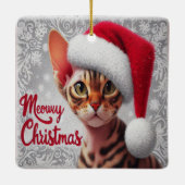 Miauw Kerstmis Devon Rex Kat, Kerstman Kat Keramisch Ornament (Achterkant)