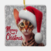 Miauw Kerstmis Devon Rex Kat, Kerstman Kat Keramisch Ornament (Voorkant)