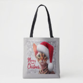 Miauw Kerstmis Devon Rex Kat, Kerstman Kat Tote Bag (Voorkant)