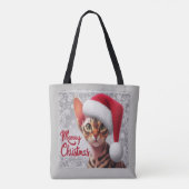 Miauw Kerstmis Devon Rex Kat, Kerstman Kat Tote Bag (Achterkant)