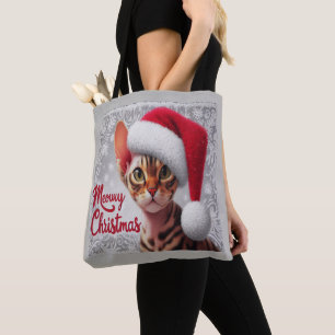 Miauw Kerstmis Devon Rex Kat, Kerstman Kat Tote Bag