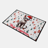 Miauw Kerstmis Devon Rex Kat, Kerstmis Santa Kitte Deurmat (Schuin)