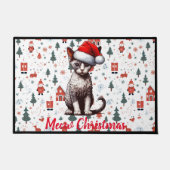 Miauw Kerstmis Devon Rex Kat, Kerstmis Santa Kitte Deurmat (Voorkant)