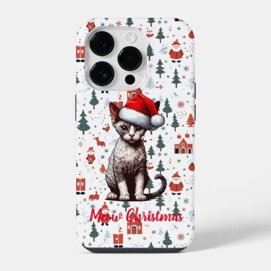 Miauw Kerstmis Devon Rex Kat, Kerstmis Santa Kitte iPhone Hoesje (Achterkant)