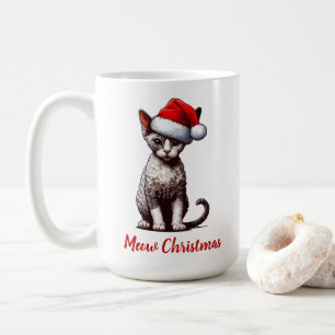 Miauw Kerstmis Devon Rex Kat, Kerstmis Santa Kitte Koffiemok