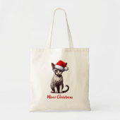 Miauw Kerstmis Devon Rex Kat, Kerstmis Santa Kitte Tote Bag (Voorkant)