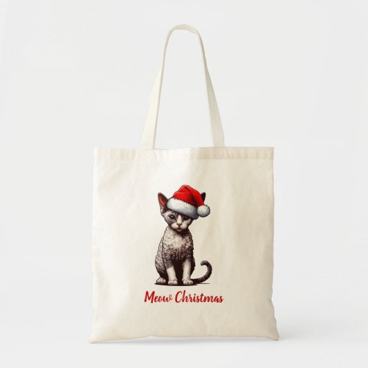 Miauw Kerstmis Devon Rex Kat, Kerstmis Santa Kitte Tote Bag (Voorkant)