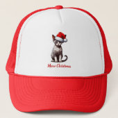 Miauw Kerstmis Devon Rex Kat, Kerstmis Santa Kitte Trucker Pet (Voorkant)