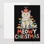Miauw Kerstmis Grappige Lieve Kat Kerstverlichting Feestdagenkaart (Voorkant / Achterkant)