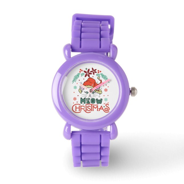 Miauw Kerstmis, Prettig Kerstfeest Horloge (Voorkant)