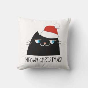 Miauw Kerstmis Zwarte Kat Kussen Funny Cute