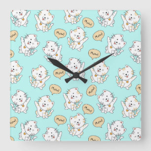 Miauw Kittens Pattern – Schattigee Cat Wall Clock Vierkante Klok