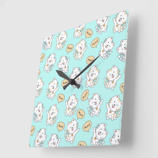 Miauw Kittens Pattern – Schattigee Cat Wall Clock Vierkante Klok (Hoek)