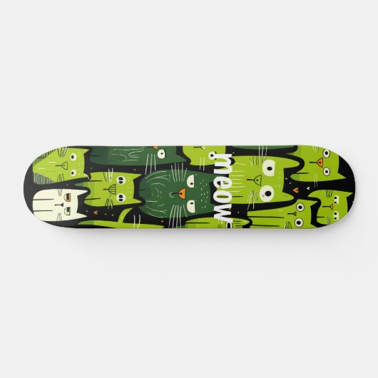 Miauw Mania - Schattig Groene Doodle Kat Lover Persoonlijk Skateboard (Horizontaal)