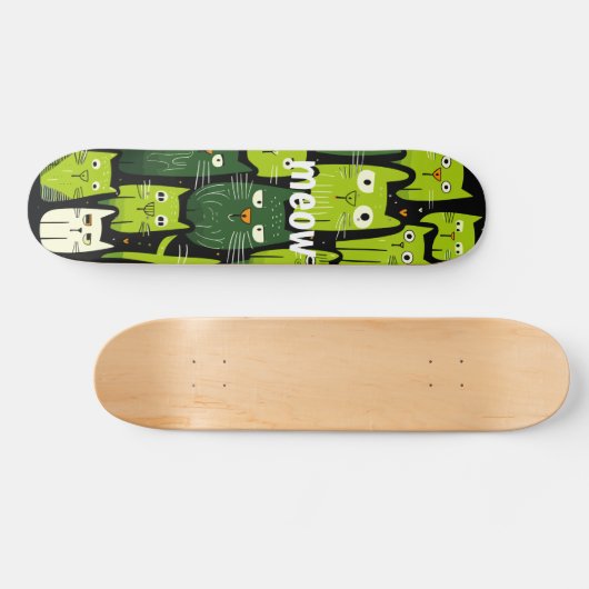 Miauw Mania - Schattig Groene Doodle Kat Lover Persoonlijk Skateboard (Horizontaal)