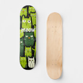Miauw Mania - Schattig Groene Doodle Kat Lover Persoonlijk Skateboard (Voorkant)