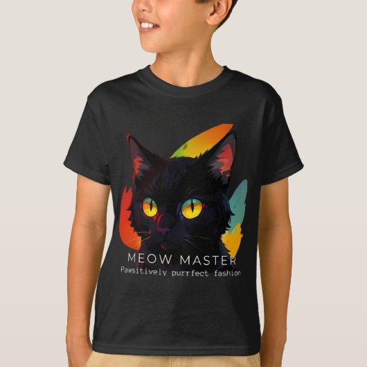 Miauw Meester | Donker Kinderen Cat T-shirt (Voorkant)