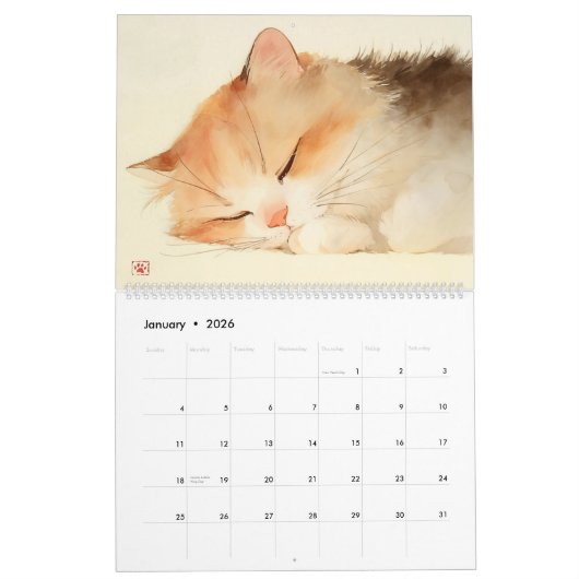 Miauw Moods: Schattige Waterverf Katten Kalender (Jan 2026)