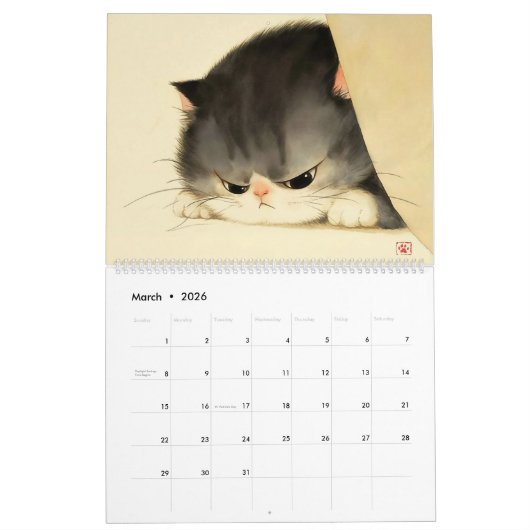Miauw Moods: Schattige Waterverf Katten Kalender (Mar 2026)