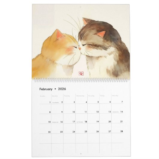 Miauw Moods: Schattige Waterverf Katten Kalender (Feb 2026)