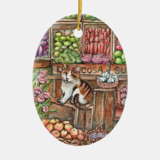 Miauw op de markt keramisch ornament (Voorkant)