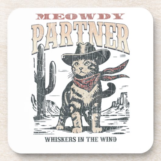 Miauw Partner Cowboy Kat Bier Onderzetter (Voorkant)