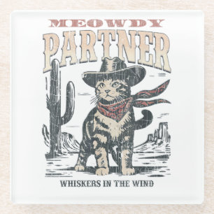 Miauw Partner Cowboy Kat Glazen Onderzetter