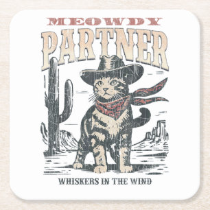 Miauw Partner Cowboy Kat Kartonnen Onderzetters