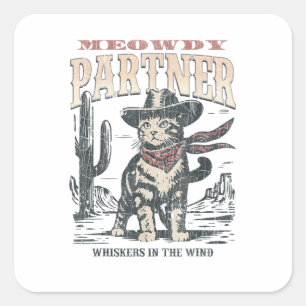 Miauw Partner Cowboy Kat  Vierkante Sticker