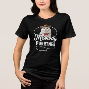 Miauw Partner Grappige Kat Cowboy Western Pun Desi Tri-Blend Shirt