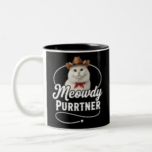 Miauw Partner Grappige Kat Cowboy Western Pun Desi Tweekleurige Koffiemok