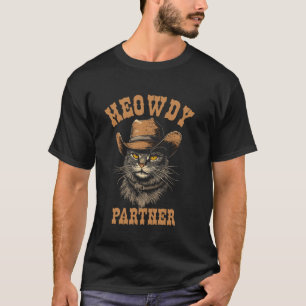 Miauw Partner Kat Cowboy Hoed Grappige Western Hal T-shirt