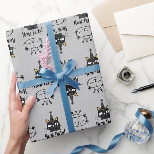 Miauw Party-Funny Black Cat Verjaardag-Schattige P Cadeaupapier (Geschenken)