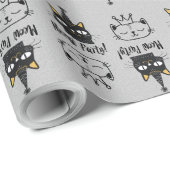 Miauw Party-Funny Black Cat Verjaardag-Schattige P Cadeaupapier (Rol Hoek)