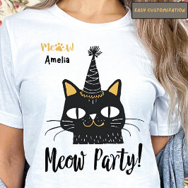 Miauw Party-Funny Black Cat Verjaardag-Schattige P T-shirt