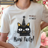 Miauw Party-Funny Black Cat Verjaardag-Schattige P T-shirt