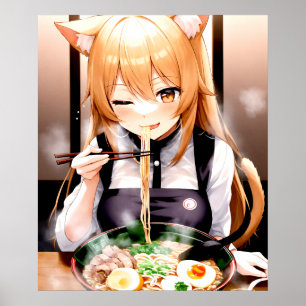 Miauw-prachtig Ramen Feest Anime Kat Meisje Poster
