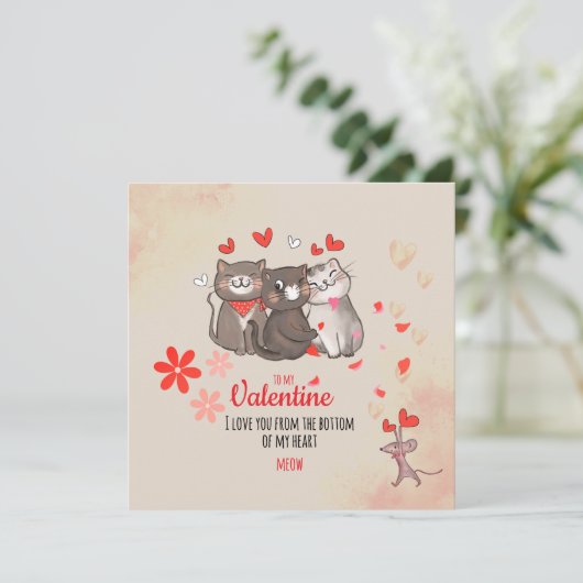 Miauw Schattigee Katten Valentijnse Kaart Flat Hol (Staand voorkant)