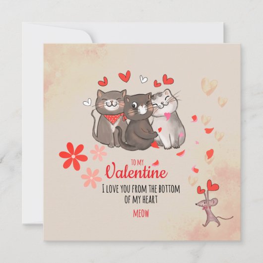 Miauw Schattigee Katten Valentijnse Kaart Flat Hol (Voorkant)