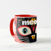 Miauw-tastische Boho Retro Mid Century Bloemen Kat Mok (Voorkant links)