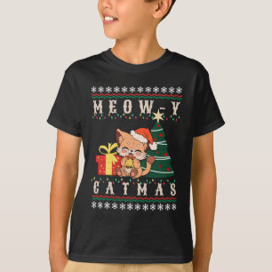 Miauw-y Catmas Kat Kerstboom Xmas Meisjes Jongens T-shirt