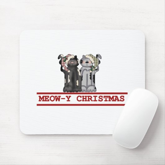 Miauw-y Kerstmis T-shirts en geschenken Muismat (Met muis)