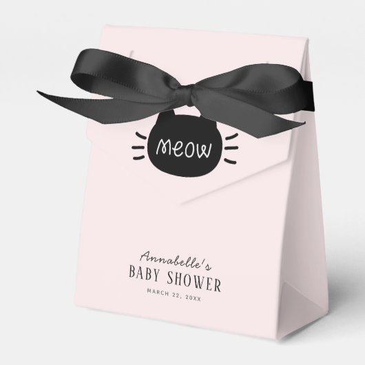 Miauw Zwart Kat Gezicht Roze Meisje Baby shower Bedankdoosjes (Voorkant Zijde)