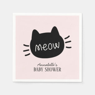 Miauw Zwart Kat Gezicht Roze Meisje Baby shower Servet